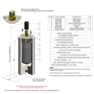Pulsation Dampers – APD, BPD, CPD, DPD Series - (Europe) APD025-0-0005 Pulsation Dampers – APD, BPD, CPD, DPD Series - (Europe) APD025-0-0005