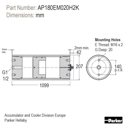 Piston accumulator for high performance applications - AP Series - (Europe) AP180EM020H2K Piston accumulator for high performance applications - AP Series - (Europe) AP180EM020H2K