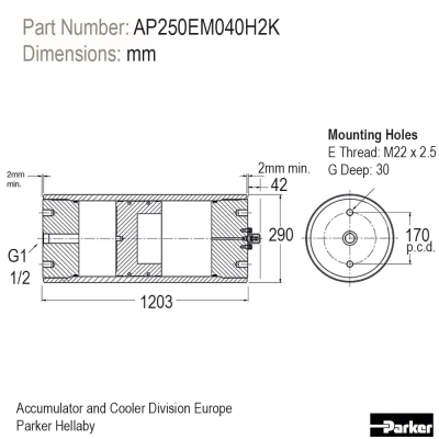 Piston accumulator for high performance applications - AP Series - (Europe) AP250EM040H2K Piston accumulator for high performance applications - AP Series - (Europe) AP250EM040H2K