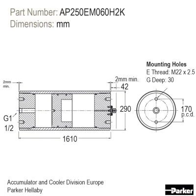 Piston accumulator for high performance applications - AP Series - (Europe) AP250EM060H2K Piston accumulator for high performance applications - AP Series - (Europe) AP250EM060H2K
