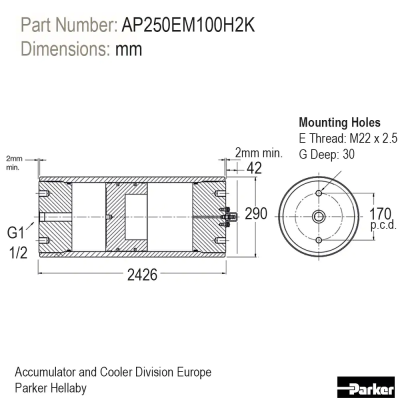 Piston accumulator for high performance applications - AP Series - (Europe) AP250EM100H2K Piston accumulator for high performance applications - AP Series - (Europe) AP250EM100H2K