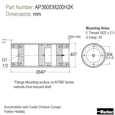 Piston accumulator for high performance applications - AP Series - (Europe) AP360EM200H2K Piston accumulator for high performance applications - AP Series - (Europe) AP360EM200H2K
